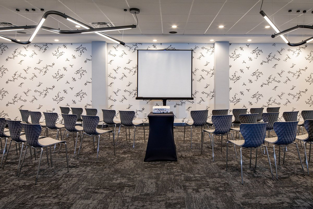 U shape meeting room configuration with energy efficient LED overhead lighting