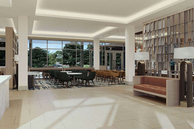 Homewood Suites extended stay hotel lobby with UL listed decorative lighting fixtures