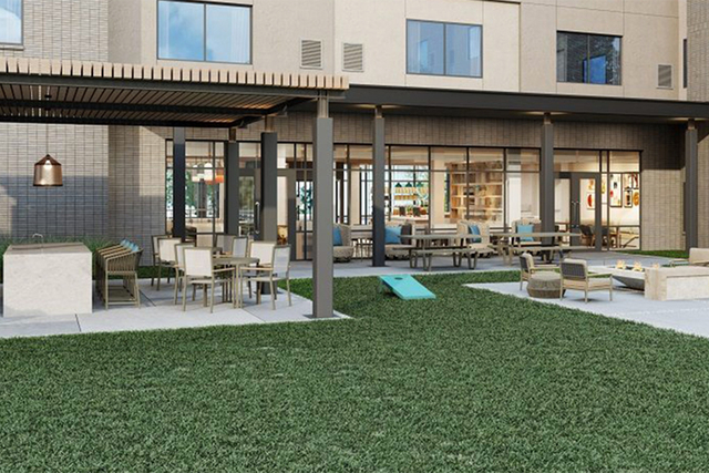 Homewood Suites outdoor pool patio with IP65 rated UL wet location landscape lighting