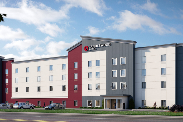 Candlewood Suites exterior with energy efficient LED facade lighting and modern architecture