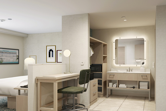 Custom hotel wall lamp and vanity lighting Homewood Suites By Hilton bathroom